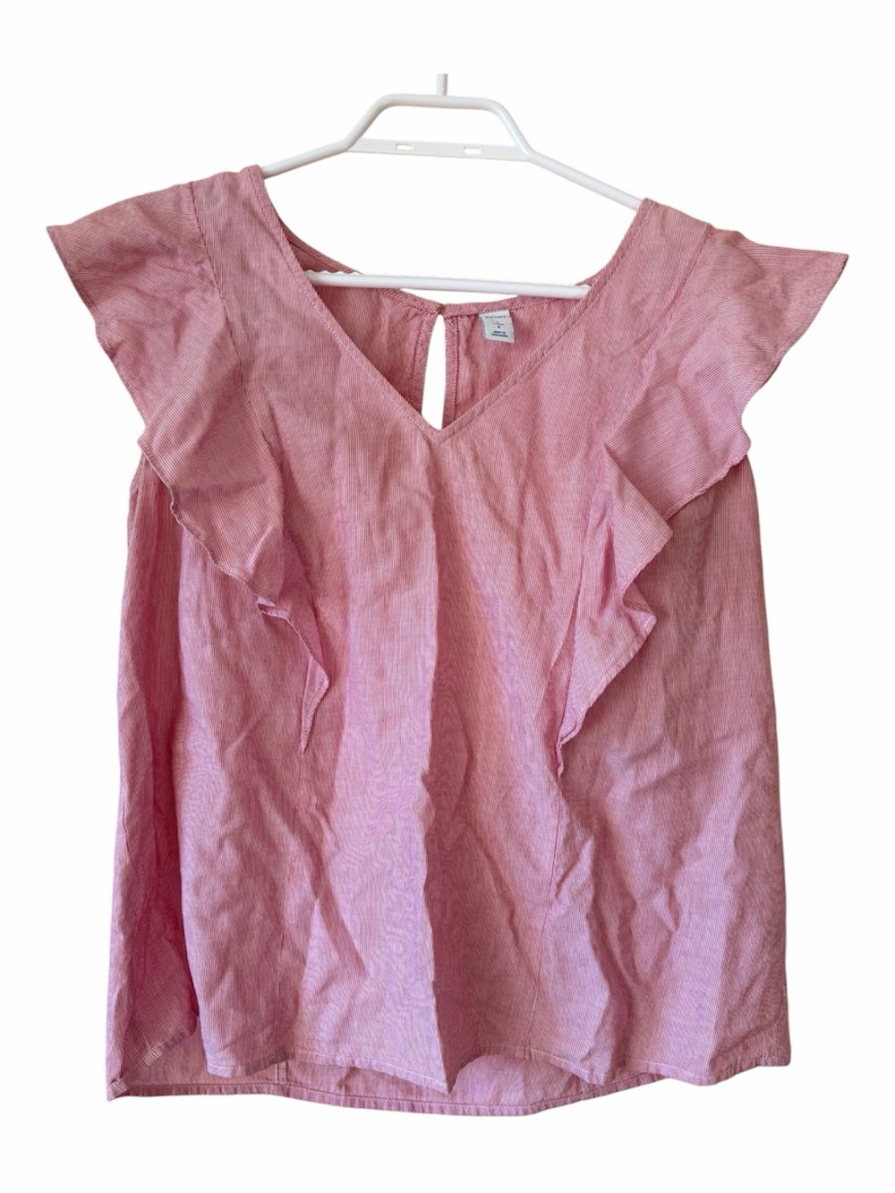 Old Navy Pink Ruffle Flutter Sleeve Peplum Blouse Top Houndstooth Cottagecore